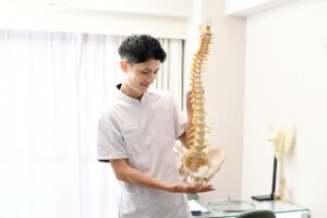 骨盤のゆがみの説明をする柔道整復師